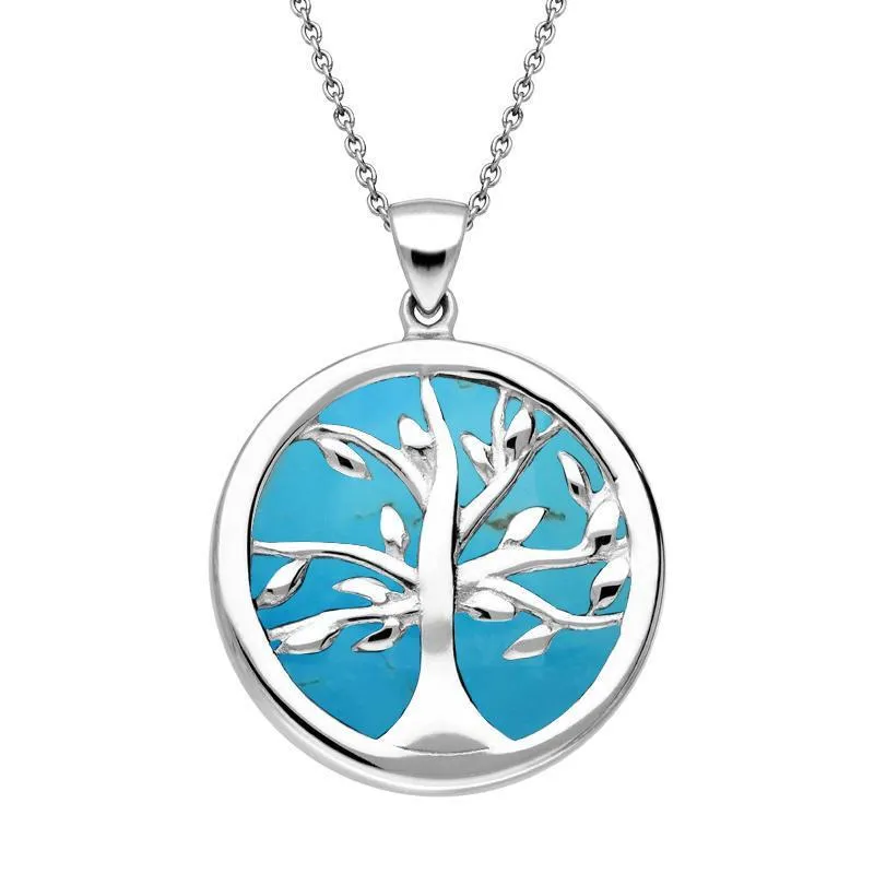 Sterling Silver Turquoise Medium Round Tree of Life Necklace sold by Jura Watches