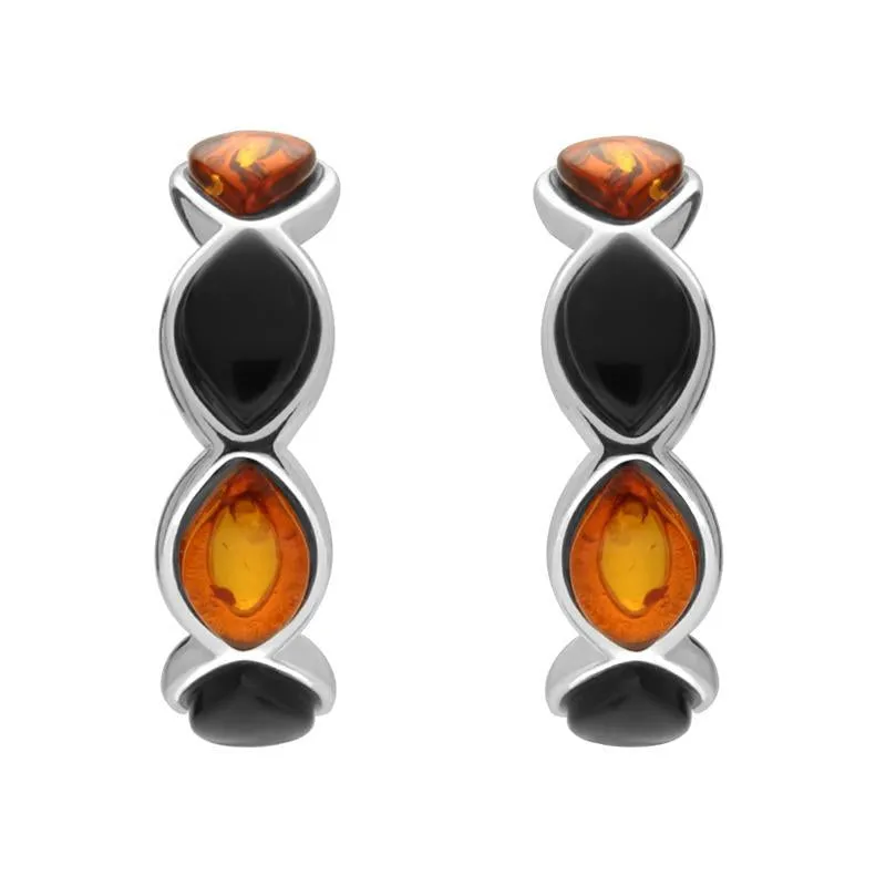 Sterling Silver Whitby Jet Amber Marquise Four Stone Curved Stud Earrings sold by Jura Watches