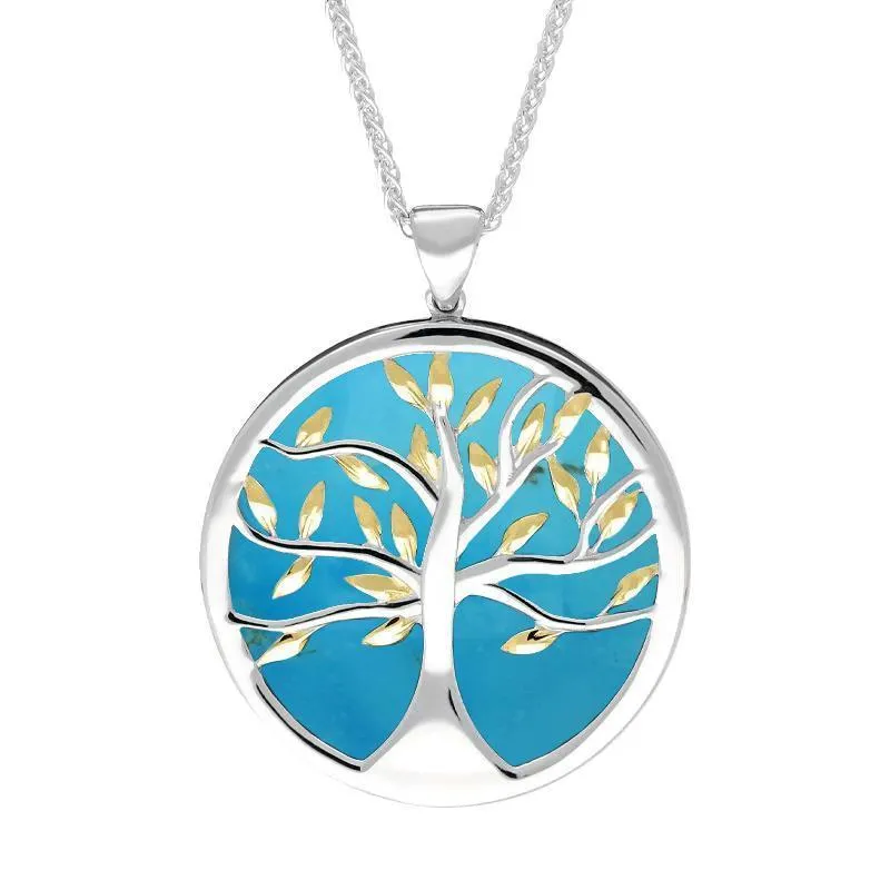 Sterling Silver Yellow Gold Plated Turquoise Large Round Tree of Life Necklace sold by Jura Watches