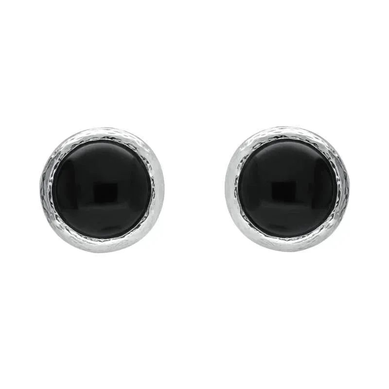 Sterling Silver Whitby Jet Round Solid Edge Earrings sold by Jura Watches