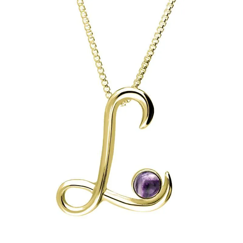 9ct Yellow Gold Blue John Love Letters Initial L Necklace sold by Jura Watches