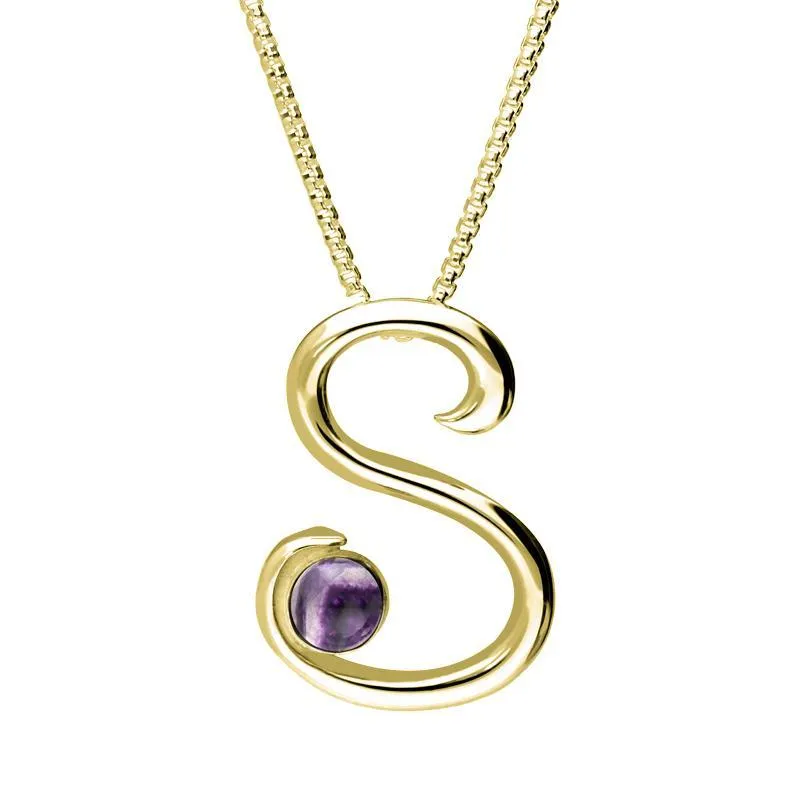9ct Yellow Gold Blue John Love Letters Initial S Necklace sold by Jura Watches
