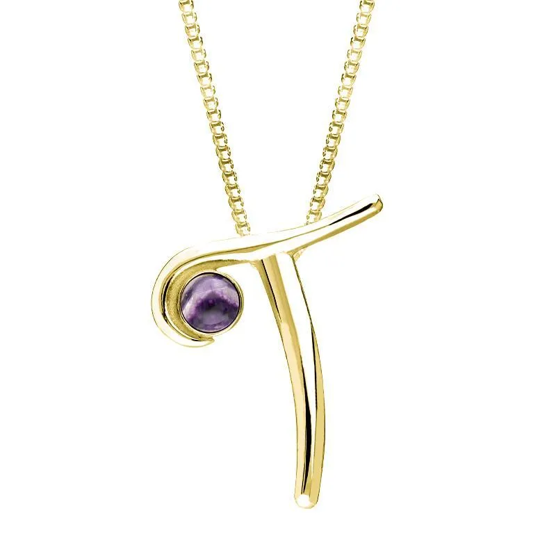9ct Yellow Gold Blue John Love Letters Initial T Necklace sold by Jura Watches
