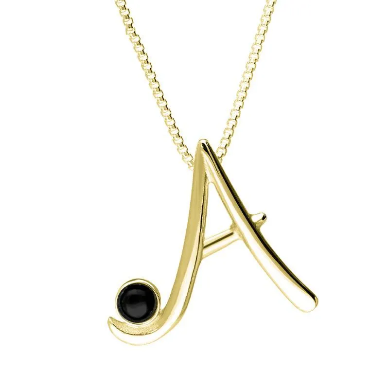 9ct Yellow Gold Whitby Jet Love Letters Initial A Necklace sold by Jura Watches