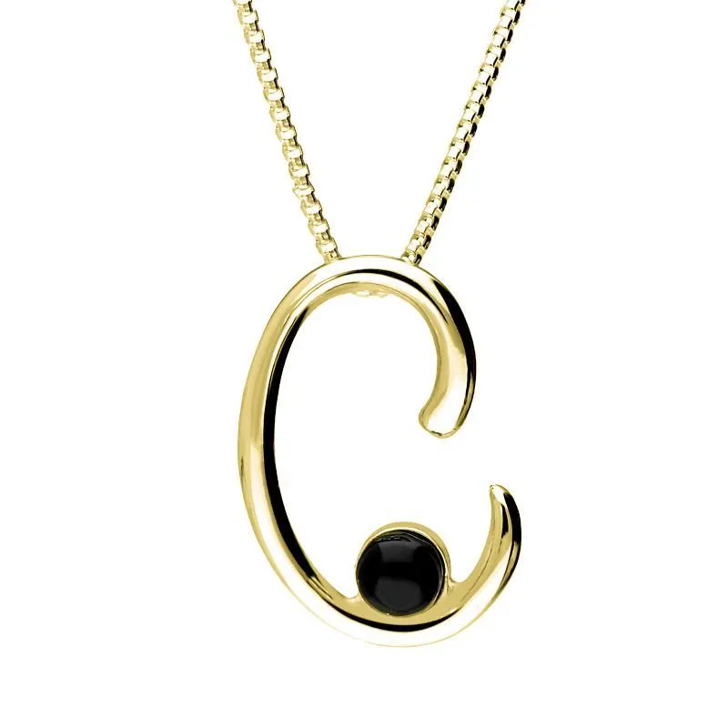 9ct Yellow Gold Whitby Jet Love Letters Initial C Necklace sold by Jura Watches