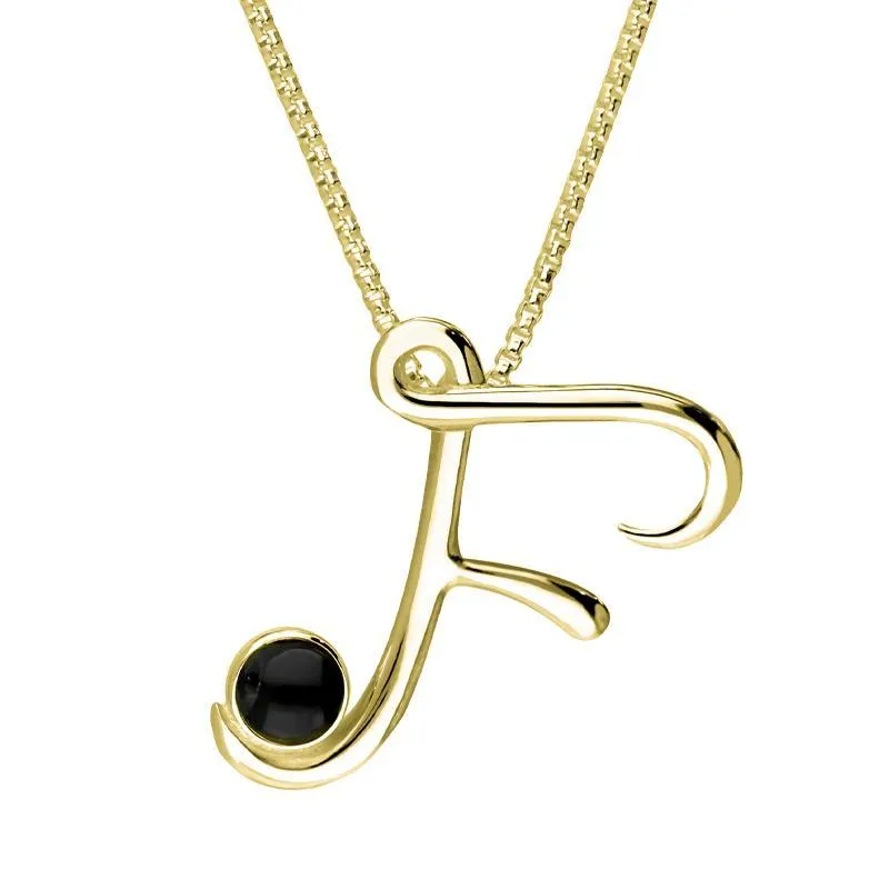 9ct Yellow Gold Whitby Jet Love Letters Initial F Necklace sold by Jura Watches