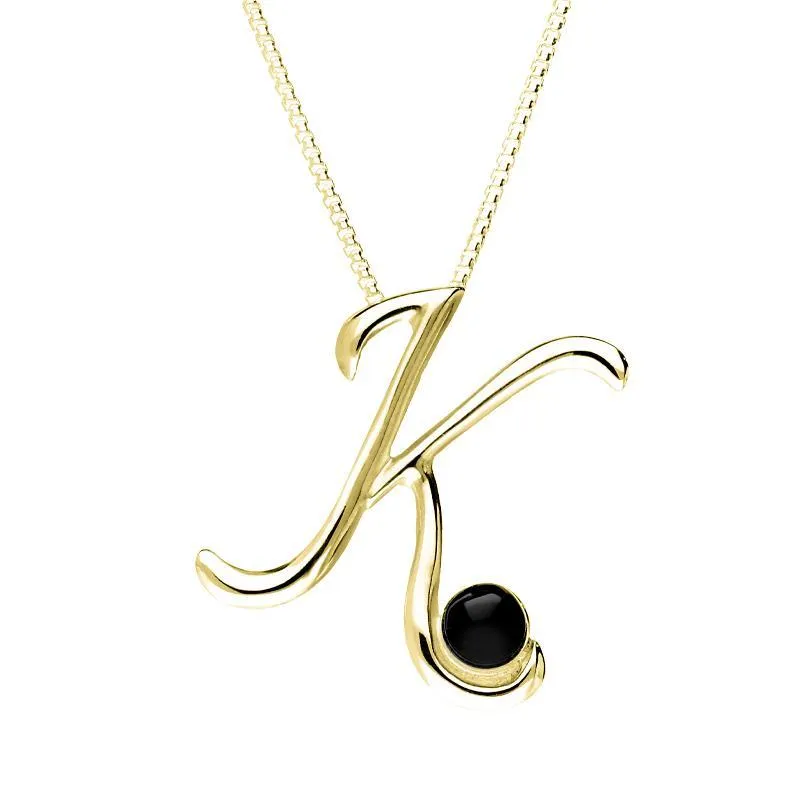 9ct Yellow Gold Whitby Jet Love Letters Initial K Necklace sold by Jura Watches