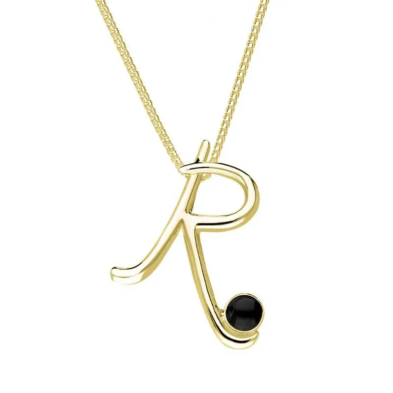 9ct Yellow Gold Whitby Jet Love Letters Initial R Necklace sold by Jura Watches