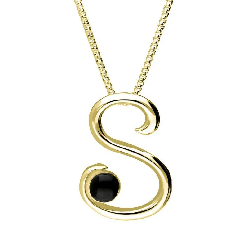 9ct Yellow Gold Whitby Jet Love Letters Initial S Necklace sold by Jura Watches