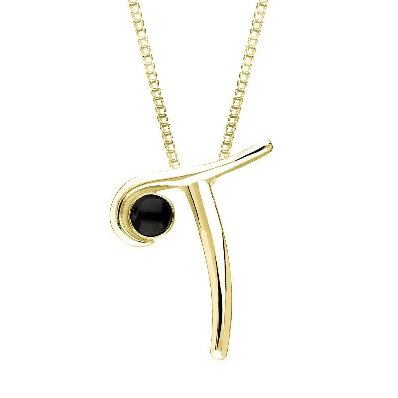 9ct Yellow Gold Whitby Jet Love Letters Initial T Necklace sold by Jura Watches