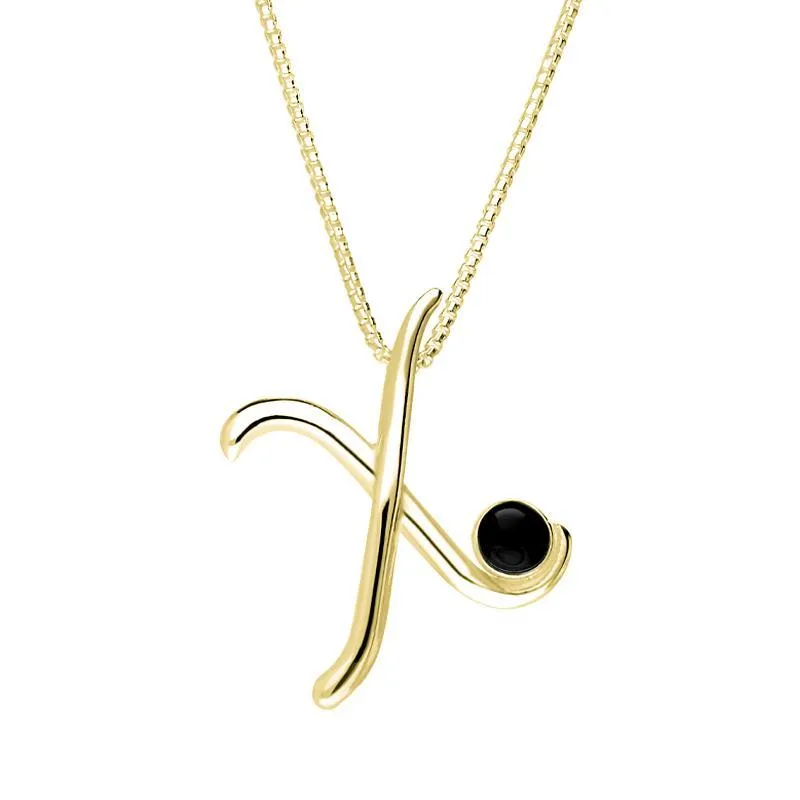 9ct Yellow Gold Whitby Jet Love Letters Initial X Necklace sold by Jura Watches