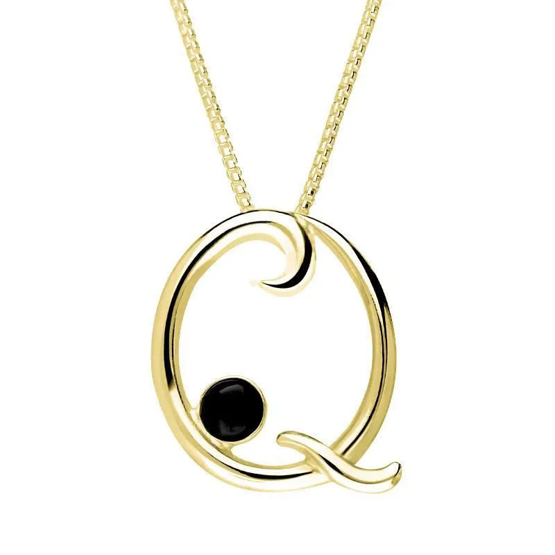 9ct Yellow Gold Whitby Jet Love Letters Initial Q Necklace sold by Jura Watches