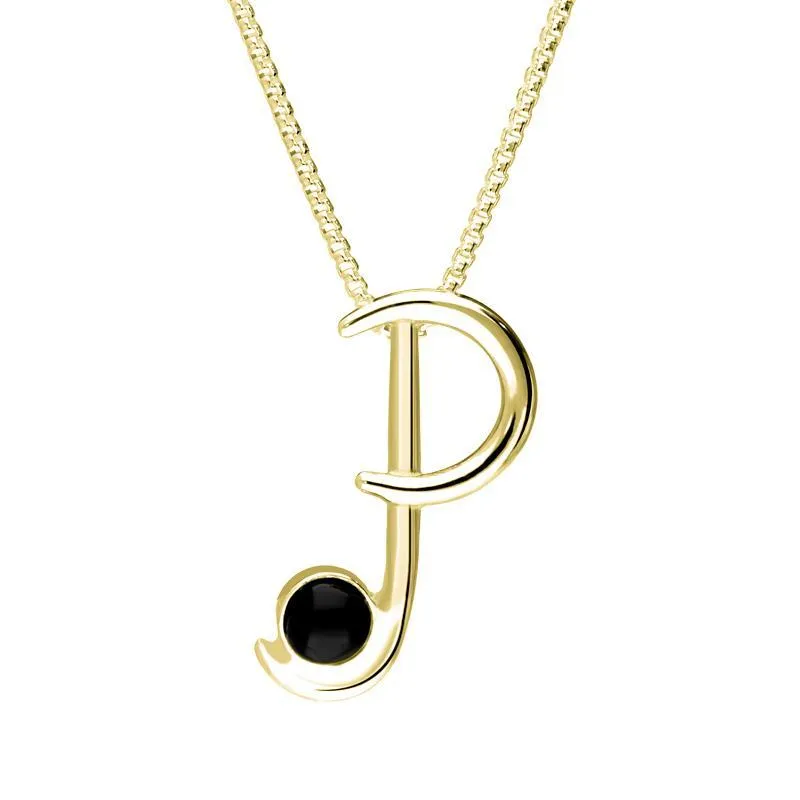 9ct Yellow Gold Whitby Jet Love Letters Initial P Necklace sold by Jura Watches