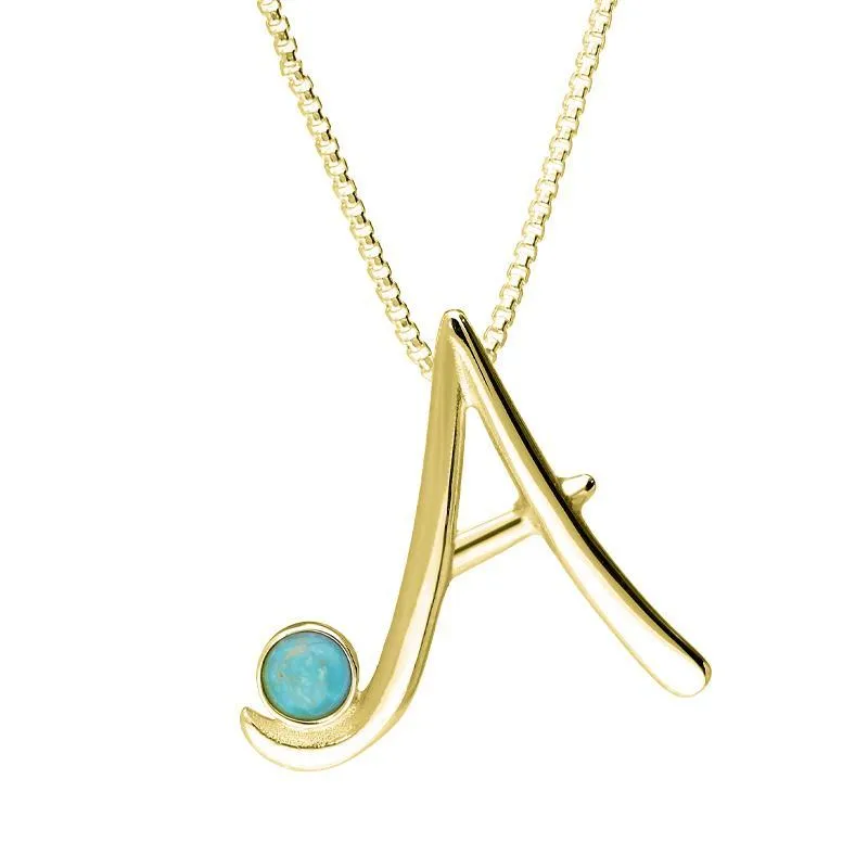9ct Yellow Gold Turquoise Love Letters Initial A Necklace sold by Jura Watches