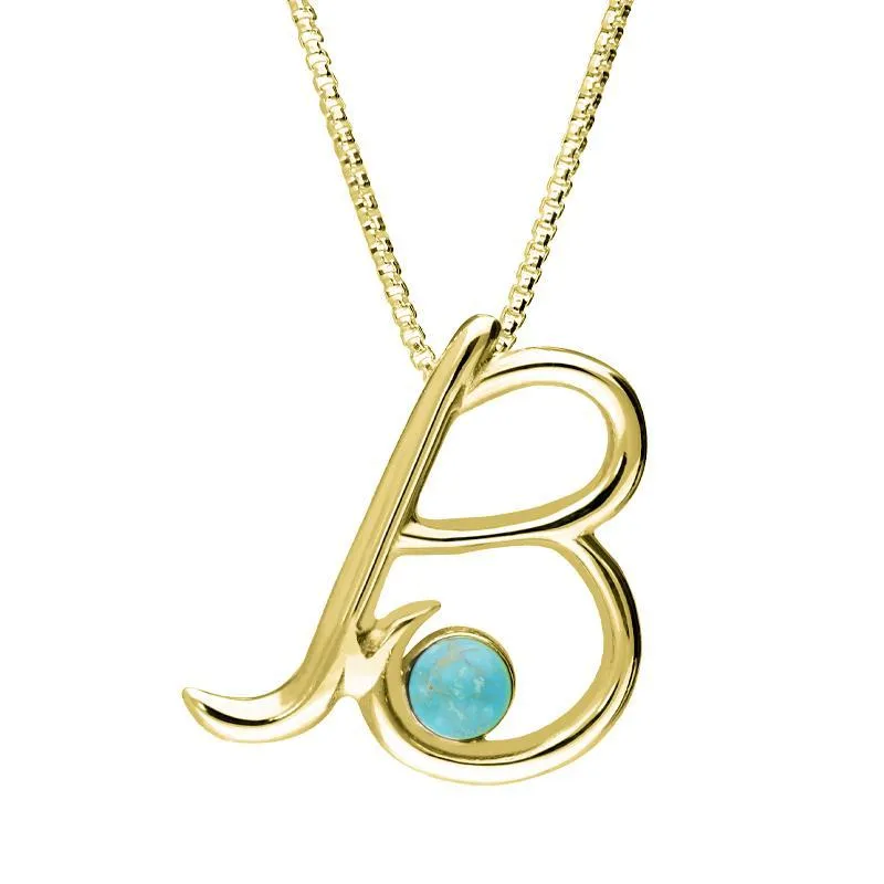 9ct Yellow Gold Turquoise Love Letters Initial B Necklace sold by Jura Watches