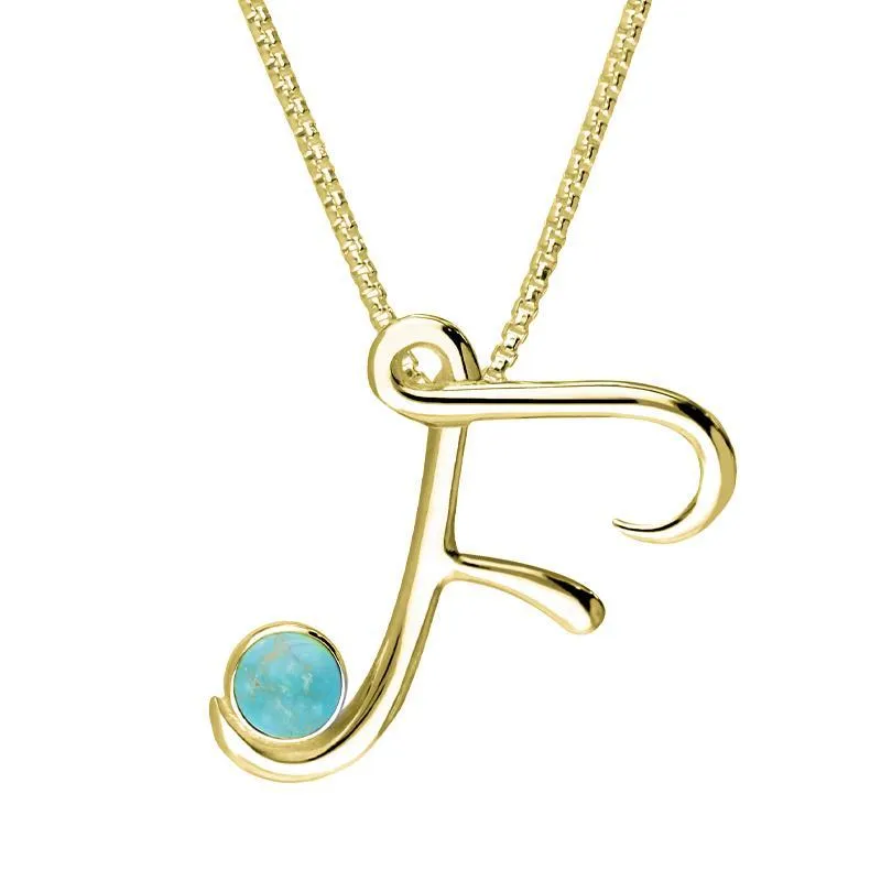 9ct Yellow Gold Turquoise Love Letters Initial F Necklace sold by Jura Watches