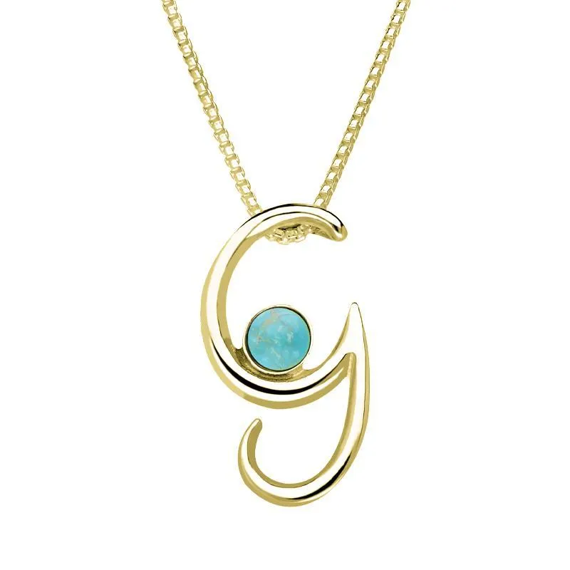 9ct Yellow Gold Turquoise Love Letters Initial G Necklace sold by Jura Watches