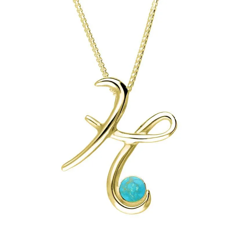 9ct Yellow Gold Turquoise Love Letters Initial H Necklace sold by Jura Watches
