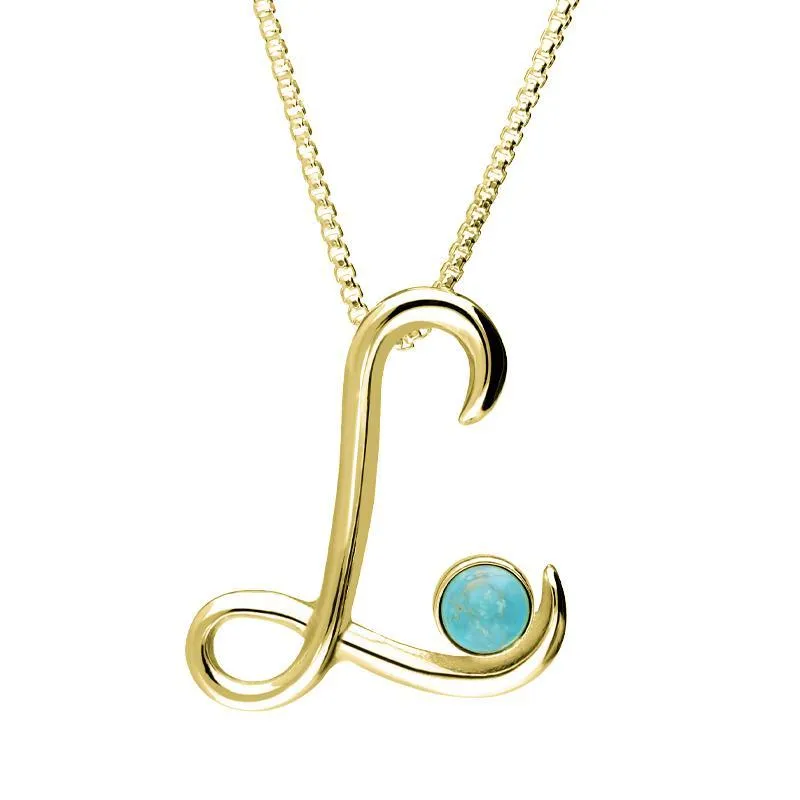 9ct Yellow Gold Turquoise Love Letters Initial L Necklace sold by Jura Watches
