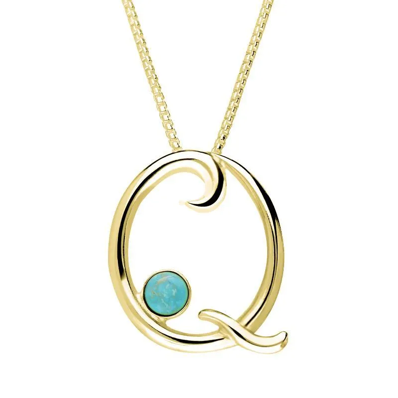 9ct Yellow Gold Turquoise Love Letters Initial Q Necklace sold by Jura Watches