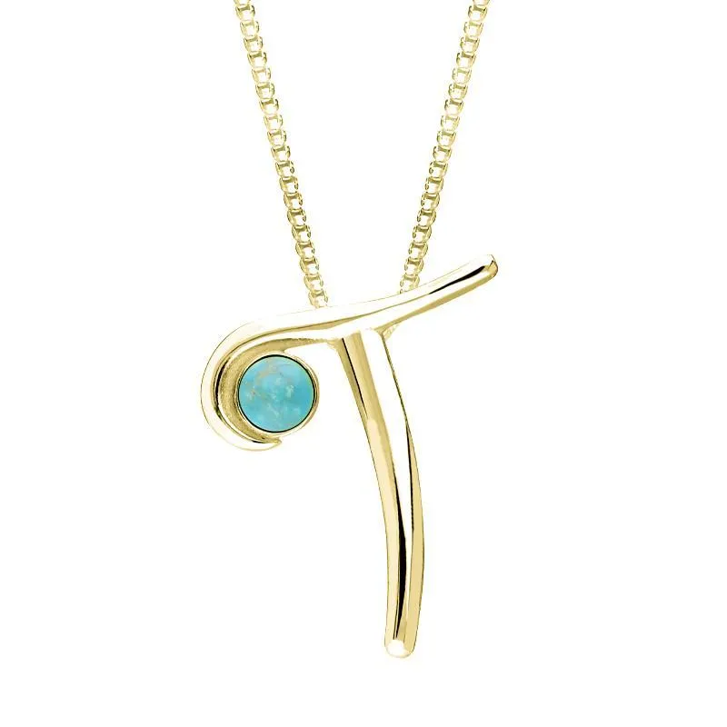 9ct Yellow Gold Turquoise Love Letters Initial T Necklace sold by Jura Watches