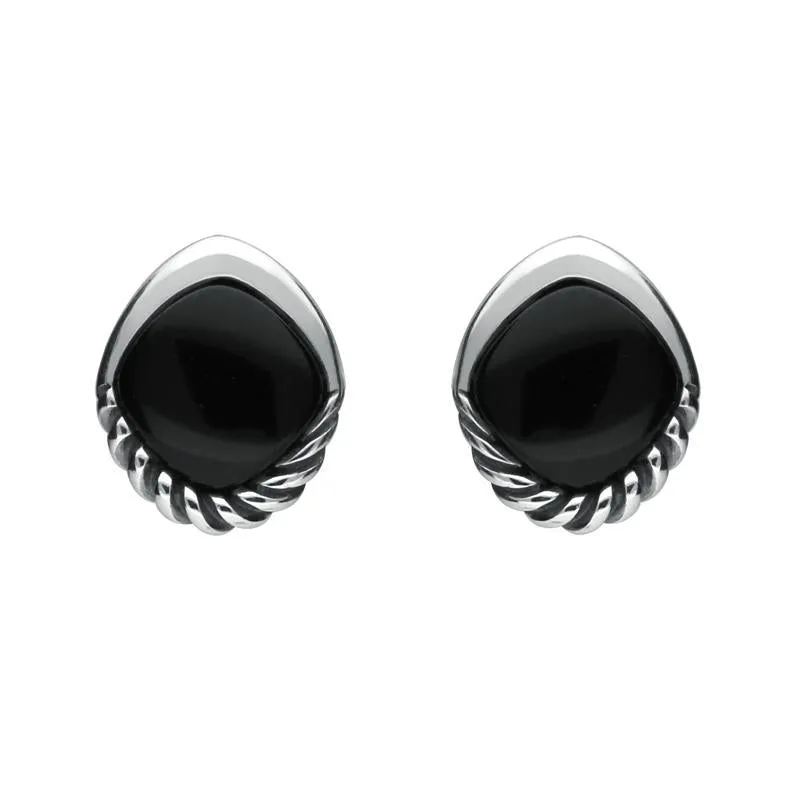 Sterling Silver Whitby Jet Diamond Rope Bottom Stud Earrings sold by Jura Watches