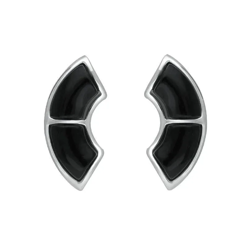 Sterling Silver Whitby Jet Two Stone Oblong Stud Earrings sold by Jura Watches