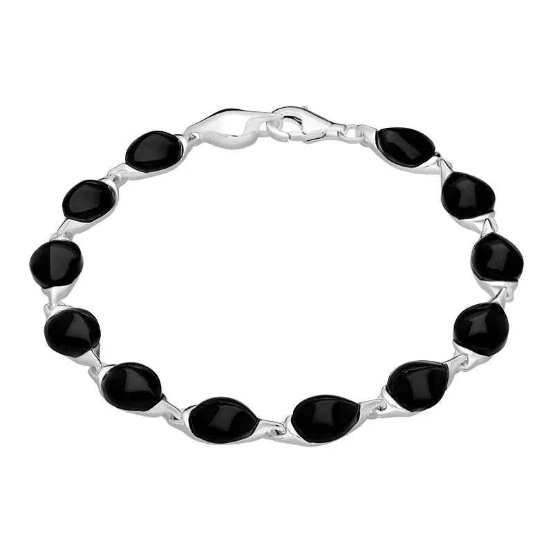 Sterling Silver Whitby Jet Twelve Stone Pear Shaped Bracelet sold by Jura Watches