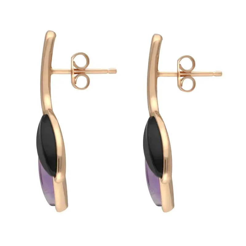 Rose Gold Plated Sterling Silver Whitby Jet Amethyst Leaf Drop Stud Earrings sold by Jura Watches product image thumbnail 2