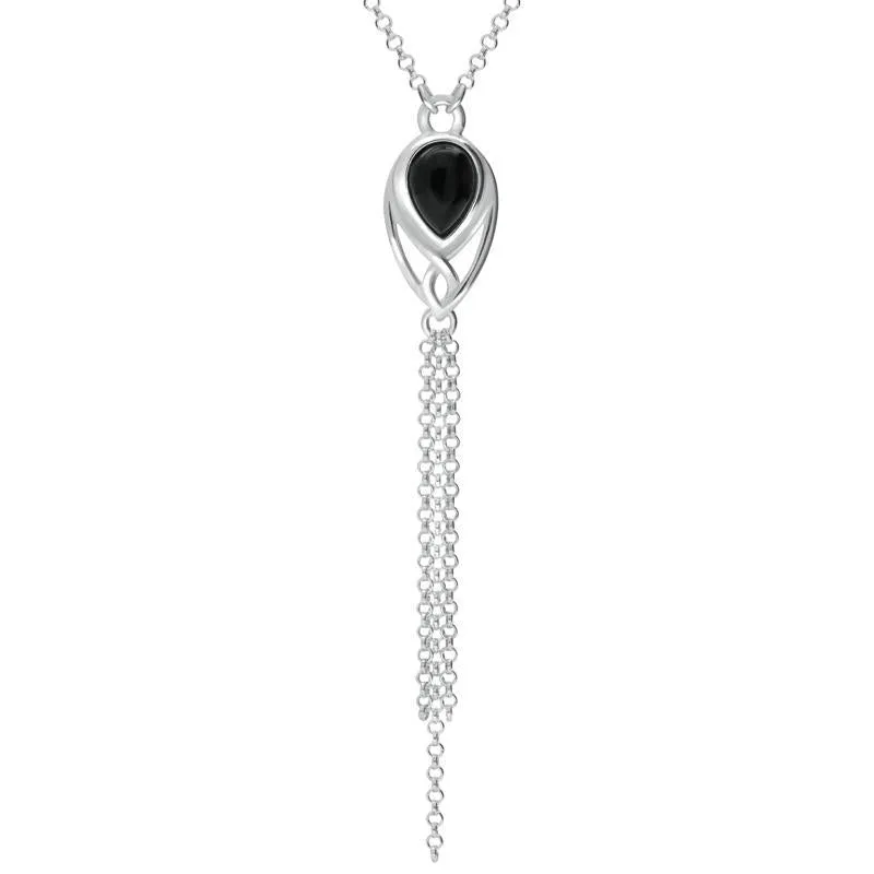 Sterling Silver Whitby Jet Celtic Pear Chain Drop Necklace sold by Jura Watches