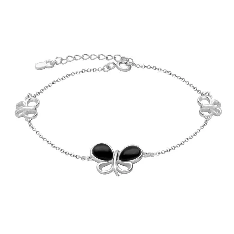 Sterling Silver Whitby Jet Two Stone Butterfly Bracelet sold by Jura Watches