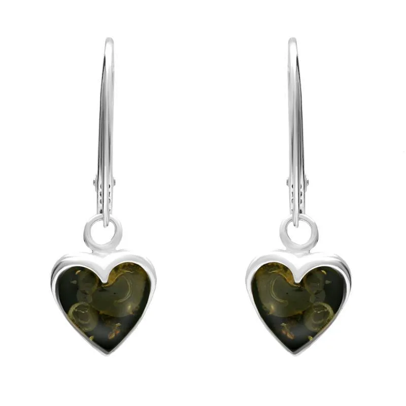 Sterling Silver Green Amber Heart Hook Earrings sold by Jura Watches