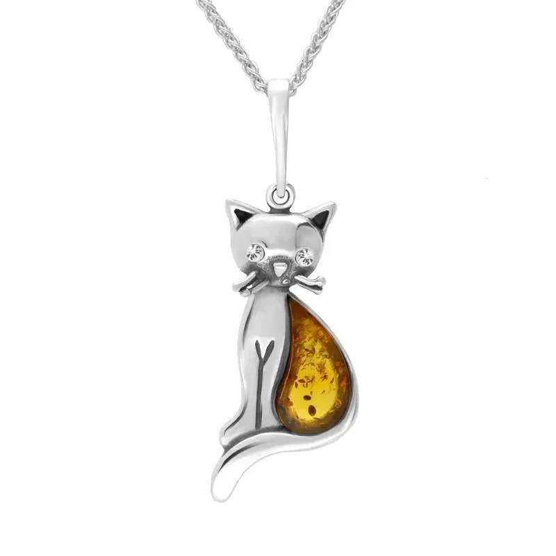 Sterling Silver Amber Cubic Zirconia Cat Necklace sold by Jura Watches