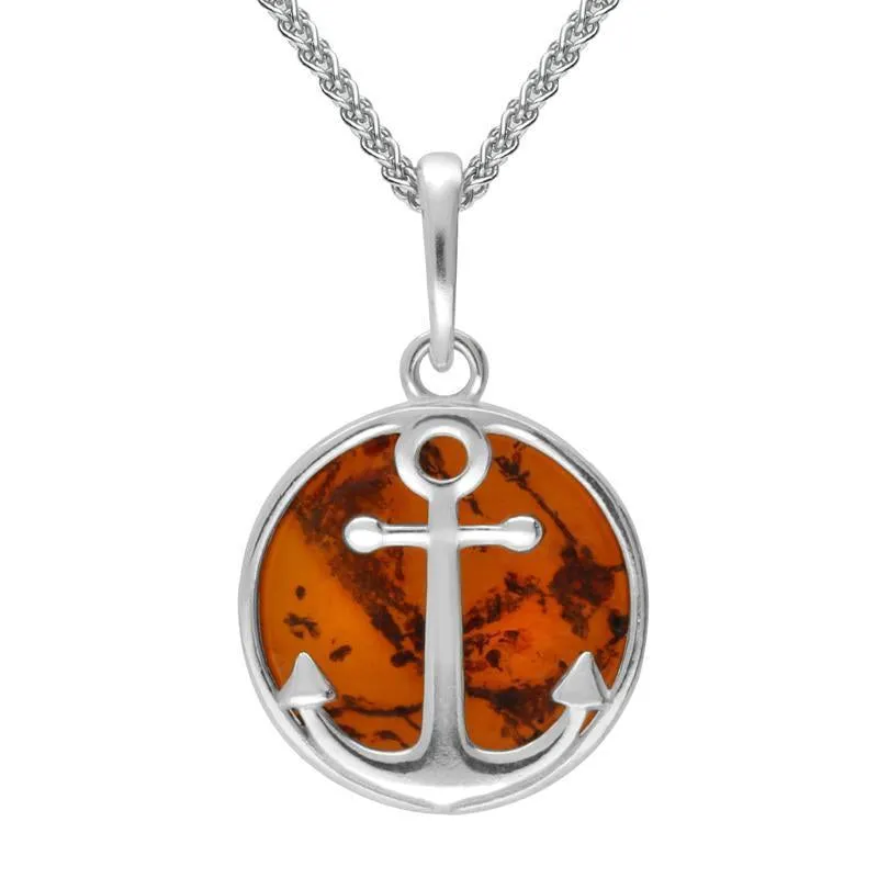Sterling Silver Amber Round Anchor Necklace sold by Jura Watches