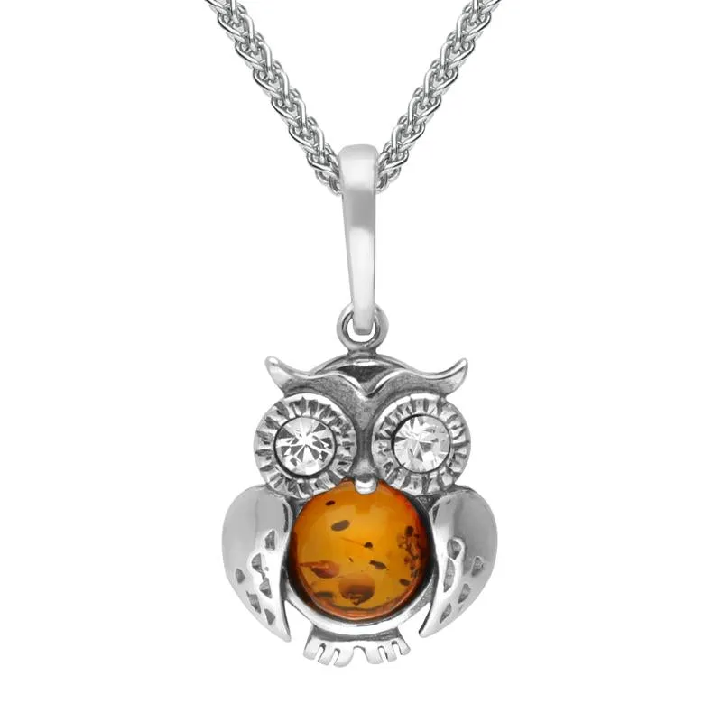 Sterling Silver Amber Cubic Zirconia Tiny Owl Necklace sold by Jura Watches