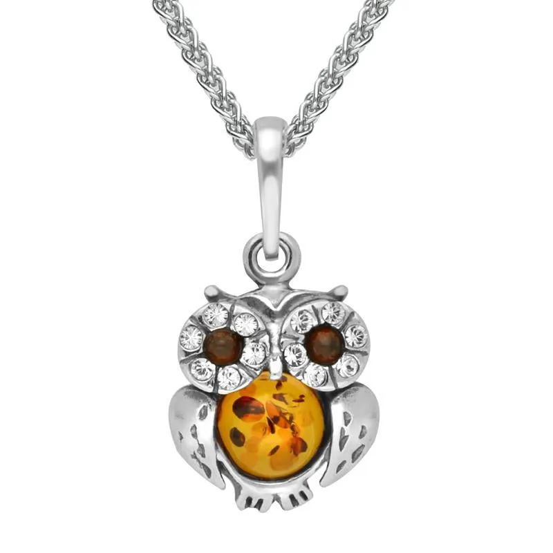 Sterling Silver Amber Cubic Zirconia Tiny Owl Necklace sold by Jura Watches