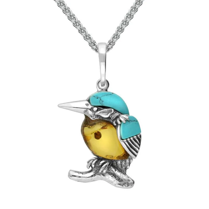 Sterling Silver Amber Turquoise Small Kingfisher Necklace sold by Jura Watches