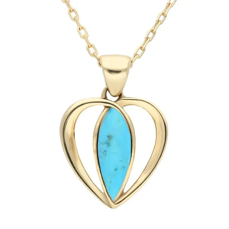 9ct Yellow Gold Turquoise Centre Stone Heart Necklace sold by Jura Watches