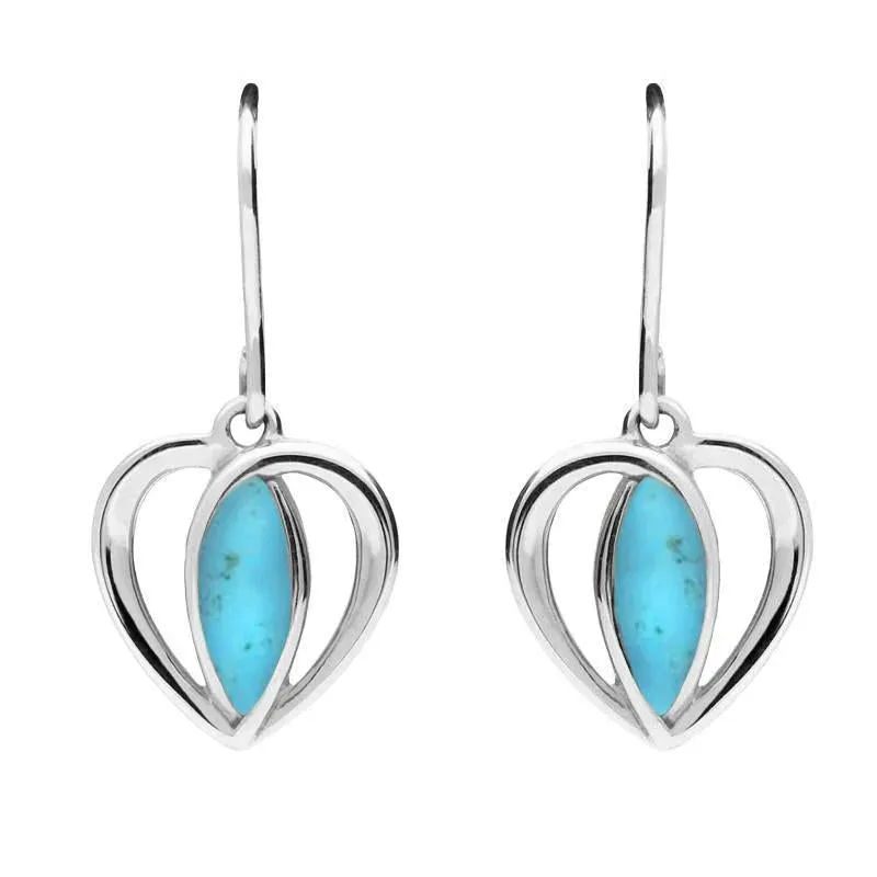 Sterling Silver Turquoise Heart Drop Earrings sold by Jura Watches