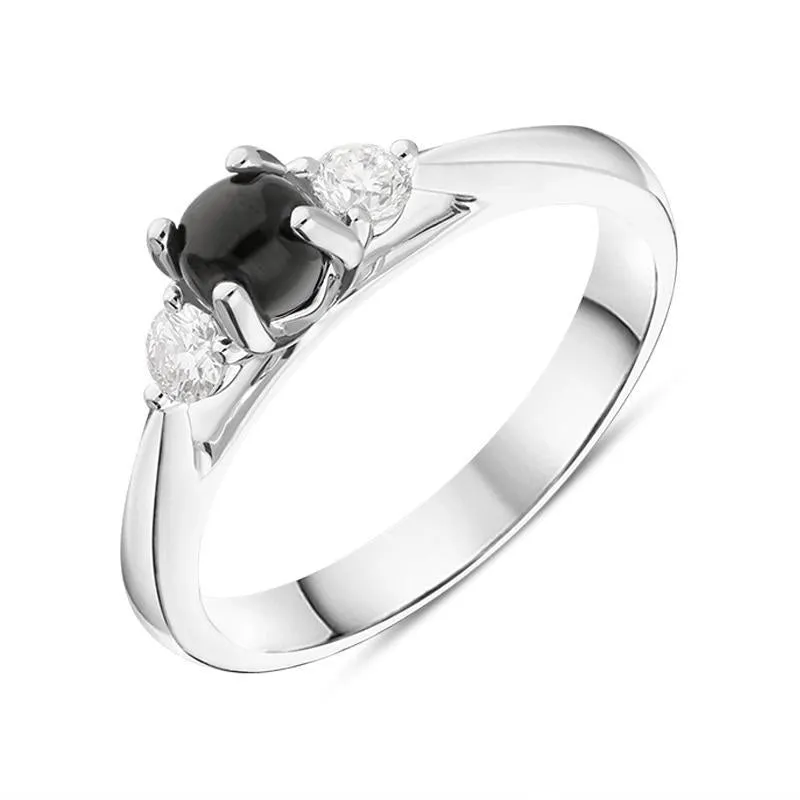 18ct White Gold Whitby Jet 0.19ct Diamond Centre Stone Ring sold by Jura Watches