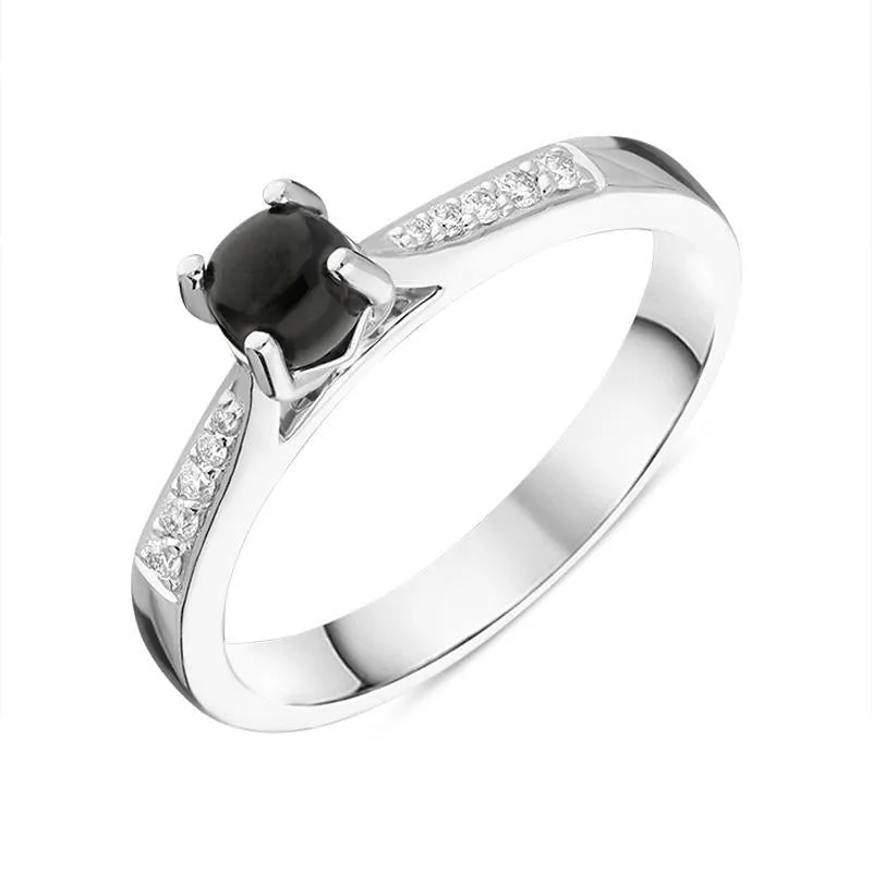 18ct White Gold Whitby Jet Diamond Round Centre Stone Ring sold by Jura Watches
