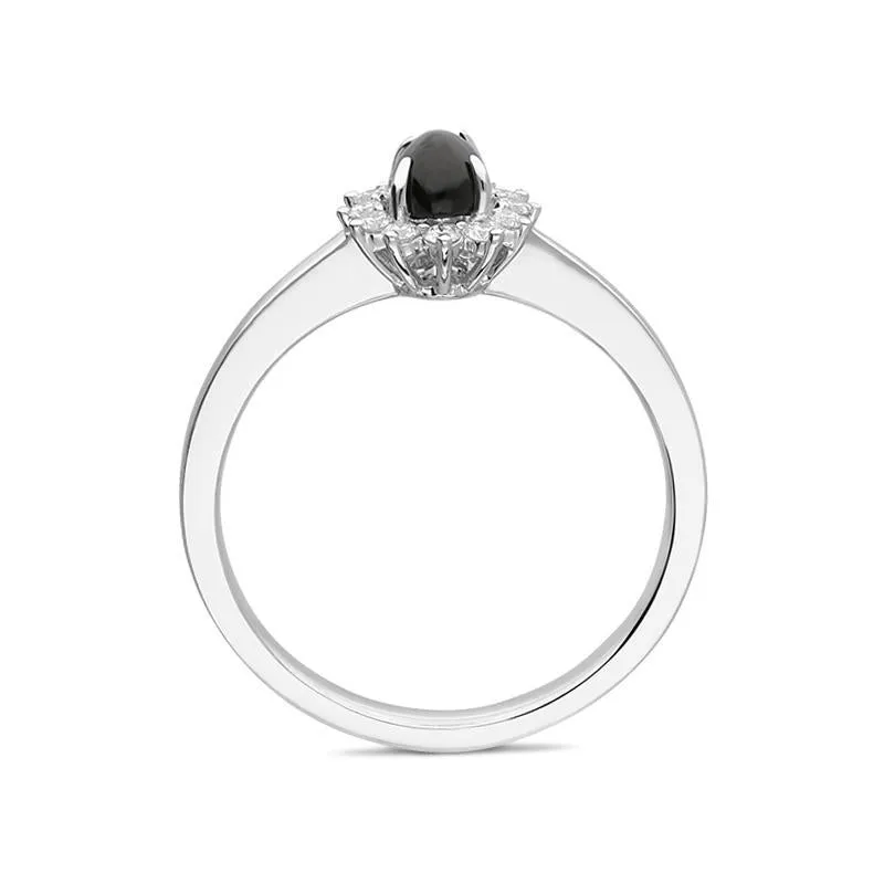 18ct White Gold Whitby Jet 0.14ct Diamond Oval Flower Ring sold by Jura Watches product image thumbnail 2