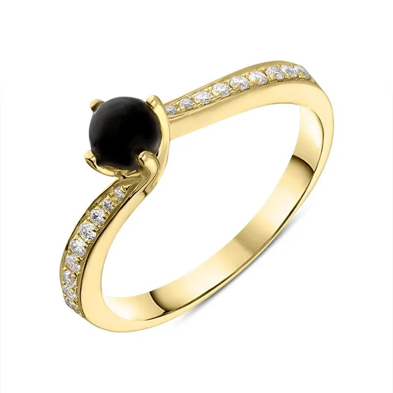 18ct Yellow Gold Whitby Jet 0.12ct Diamond Twist Ring sold by Jura Watches