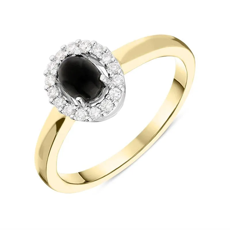 18ct Yellow Gold Whitby Jet 0.12ct Diamond Cluster Ring sold by Jura Watches