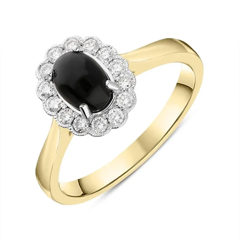 18ct Yellow Gold Whitby Jet 0.22ct Diamond Oval Ring sold by Jura Watches