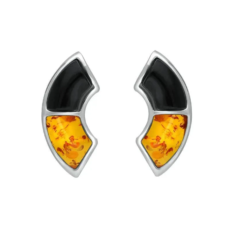 Sterling Silver Whitby Jet Amber Two Stone Oblong Stud earrings sold by Jura Watches