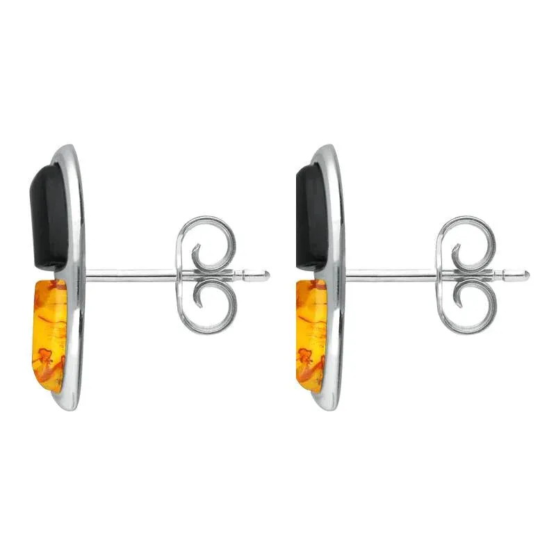 Sterling Silver Whitby Jet Amber Two Stone Oblong Stud earrings sold by Jura Watches product image thumbnail 2