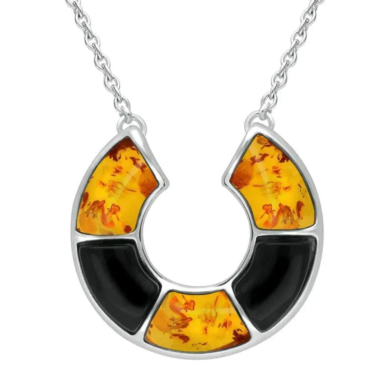 Sterling Silver Whitby Jet Amber  Five Stone Circle Necklace sold by Jura Watches