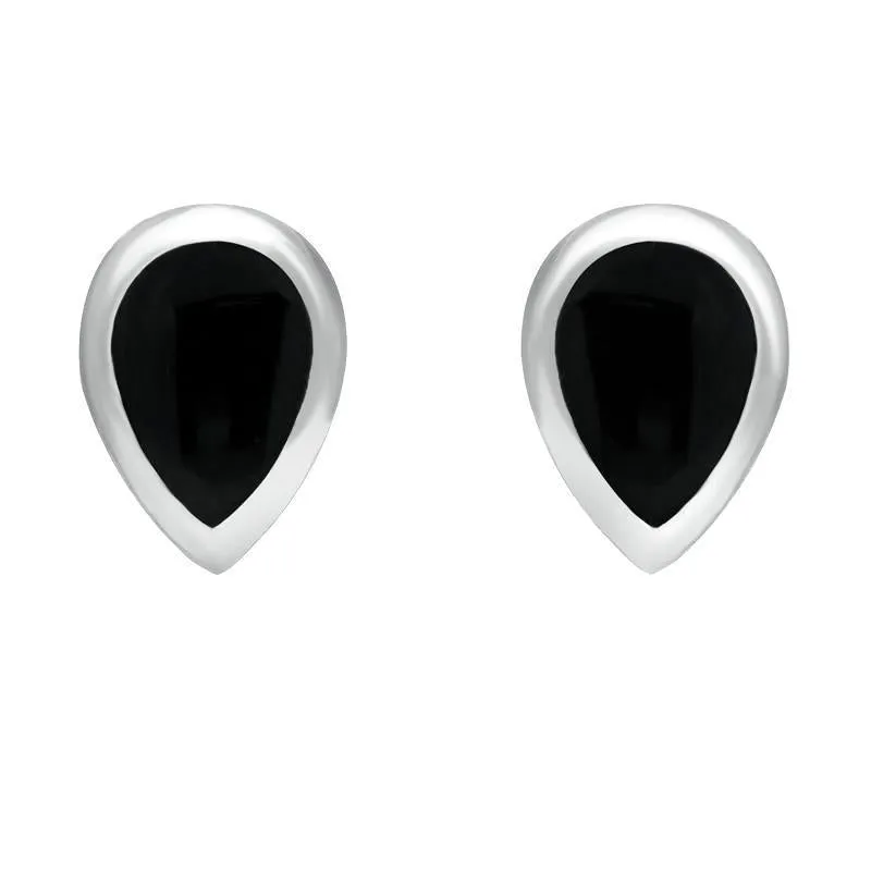 18ct White Gold Whitby Jet Dinky Teardrop Stud Earrings sold by Jura Watches