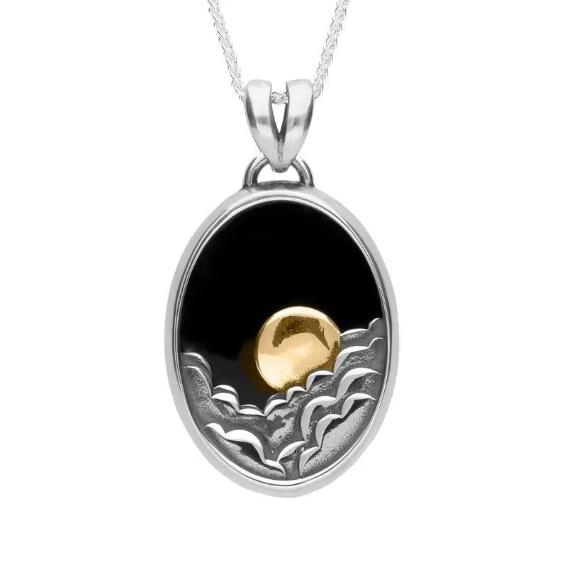 Whitby Jet Gold Plated Sterling Silver Moon and Cloud Necklace sold by Jura Watches